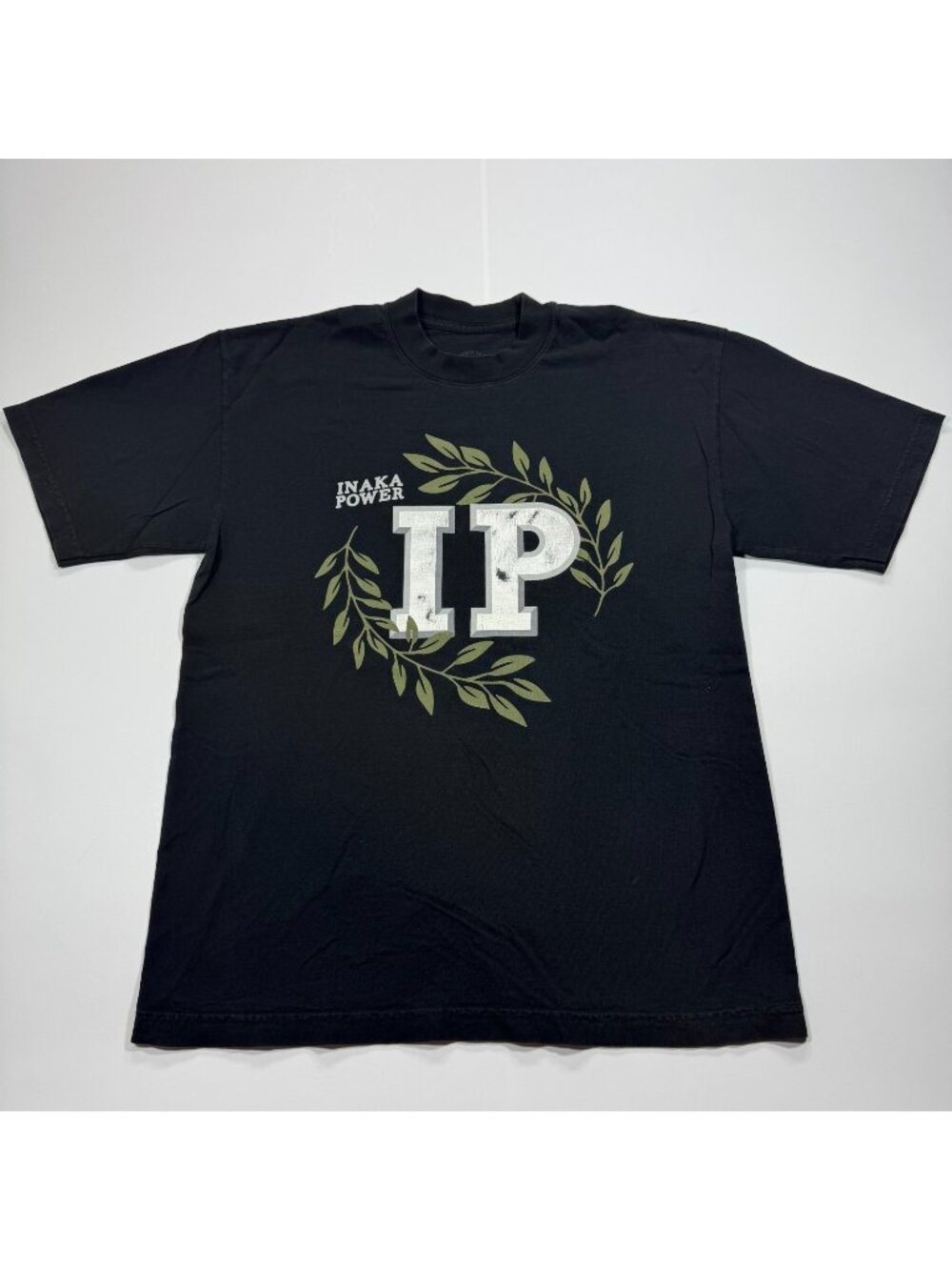 Inaka Power T-Shirt Men's M Black Leafy Graphic Print Cotton Summer Workwear